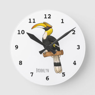 Horloge Ronde Great hornbill bird cartoon illustration