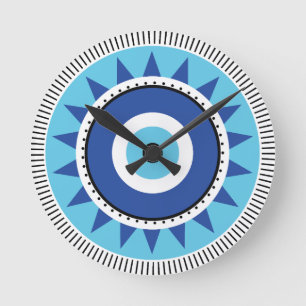 Horloge Ronde Grec Mal Eye Bleu