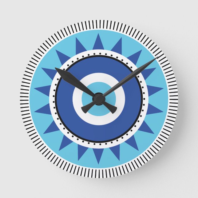 Horloge Ronde Grec Mal Eye Bleu (Recto)