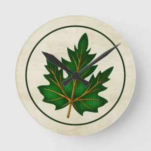 Horloge Ronde Green 1 Leaf automne saison à thème ronde mur horl