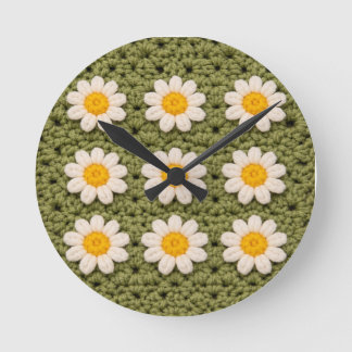 Horloge Ronde Green Daisy Granny Square Crochet Pattern Floral