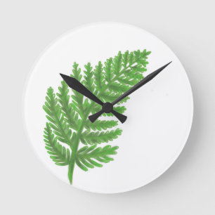 Horloge Ronde Green Fern, green foliage, botanical pattern