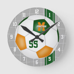 Horloge Ronde green orange team colors varsity stripes soccer