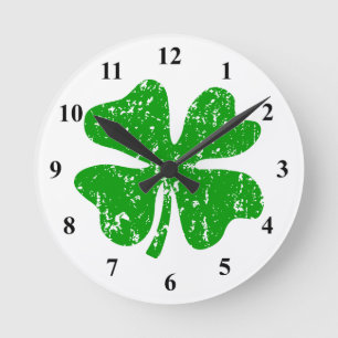 Horloge Ronde Green shamrock lucky four leaf clover wall clock