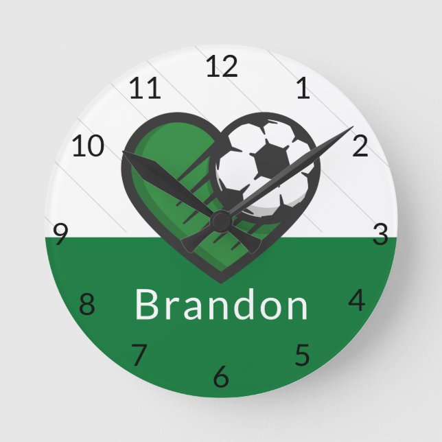 Horloge Ronde Green Soccer Love Kids Joueurs Nom et balle rayé (Recto)