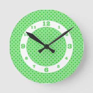 Horloge Ronde Green White Monochromatic Checks