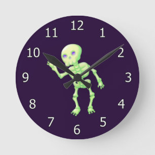 Horloge Ronde Green Yellow Cute Skeleton Waving Art