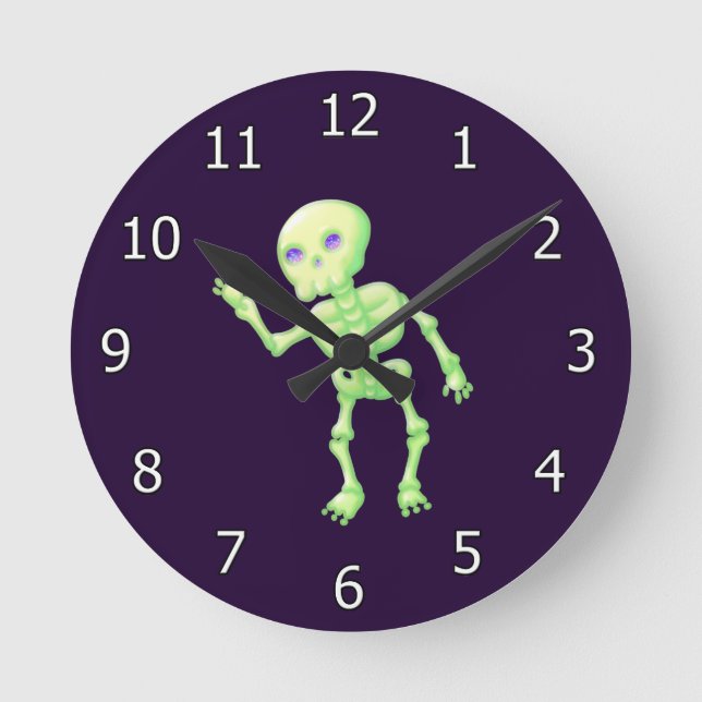 Horloge Ronde Green Yellow Cute Skeleton Waving Art (Recto)