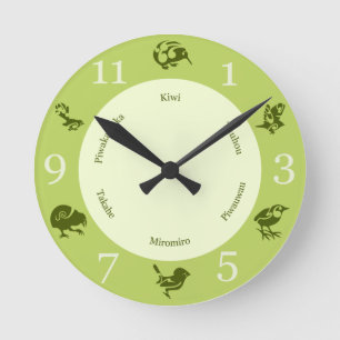 Horloge Ronde Greens New Zealand birds clock