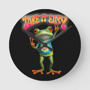 Horloge Ronde Grenouille Hippie Prenez les Choses Calmement Amus