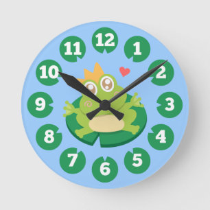 Horloge Ronde Grenouille kawaii avec des yeux scintillants sur u