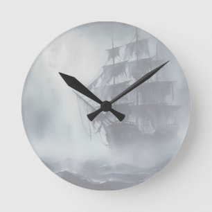 Horloge Ronde Grey, Gris Fog Pirate Navire Retraite