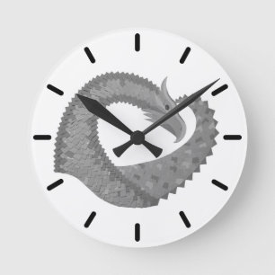 Horloge Ronde Grey heart dragon on white