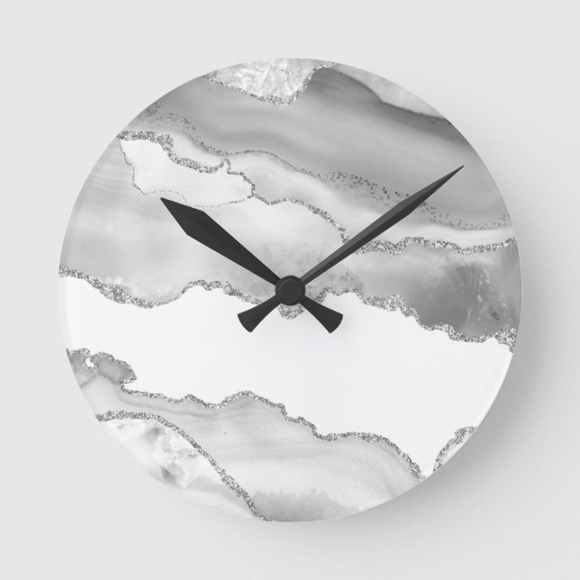 Horloge Ronde Grey White Marble Agate (Recto)