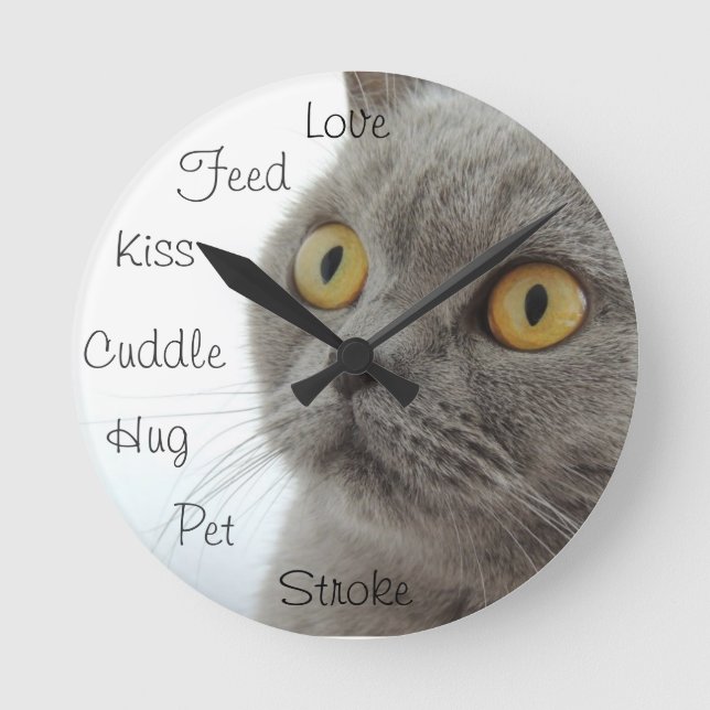 Horloge Ronde Gris Chat Golden Eyes Gros plan (Recto)