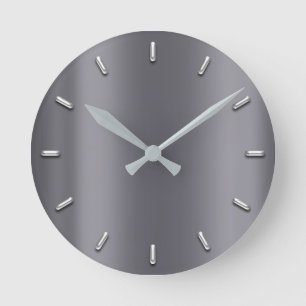 Horloge Ronde Gris Graphite Métallique Minimal Argent Gris