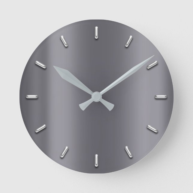 Horloge Ronde Gris Graphite Métallique Minimal Argent Gris (Recto)