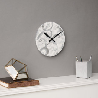 Horloge Ronde Gris neutre et abstrait blanc