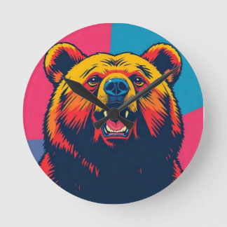Horloge Ronde Grizzly Bear Pop Art