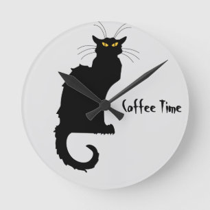 Horloge Ronde Grouchy cat coffee time wall clock
