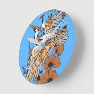 Horloge Ronde Grue japonaise Manga oiseau