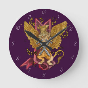 Horloge Ronde Gryphon mystique avec des épées