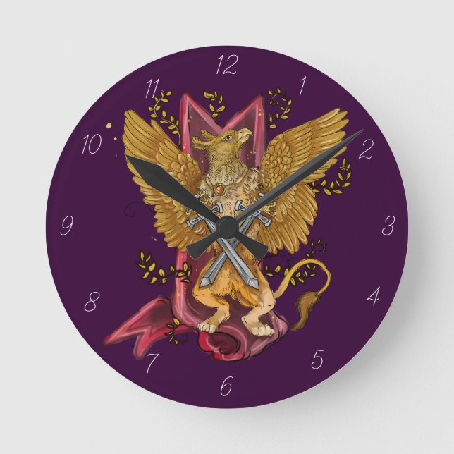 Horloge Ronde Gryphon mystique avec des épées (Recto)