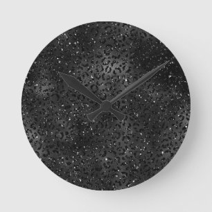 Horloge Ronde Guépard noir motif imprimé peau de léopard animal