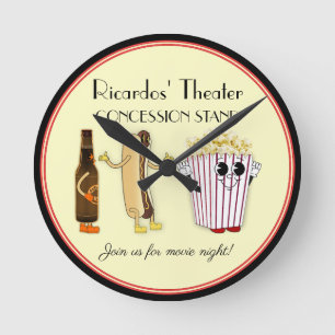 Horloge Ronde Guichet de cinéma Chien chaud Popcorn 