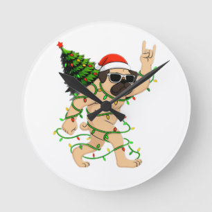 Horloge Ronde Guirlande de Noël drôle de Pug pour sapin – Joyeux