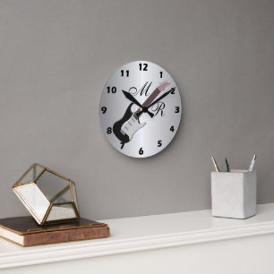 Horloge Ronde Guitare électrique noire monogrammée