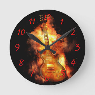 Horloge Ronde Guitare en feu