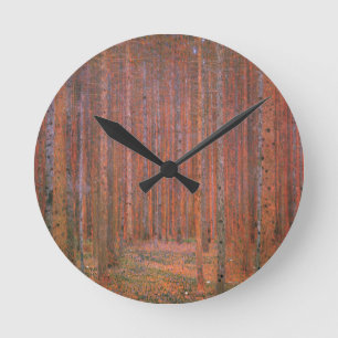 Horloge Ronde Gustav Klimt Fir Forêt Tannenwald Arbres rouges