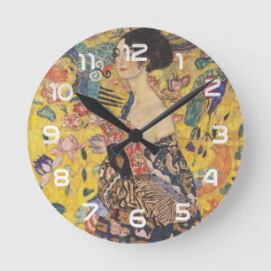 Horloge Ronde Gustav Klimt-Lady avec ventilateur