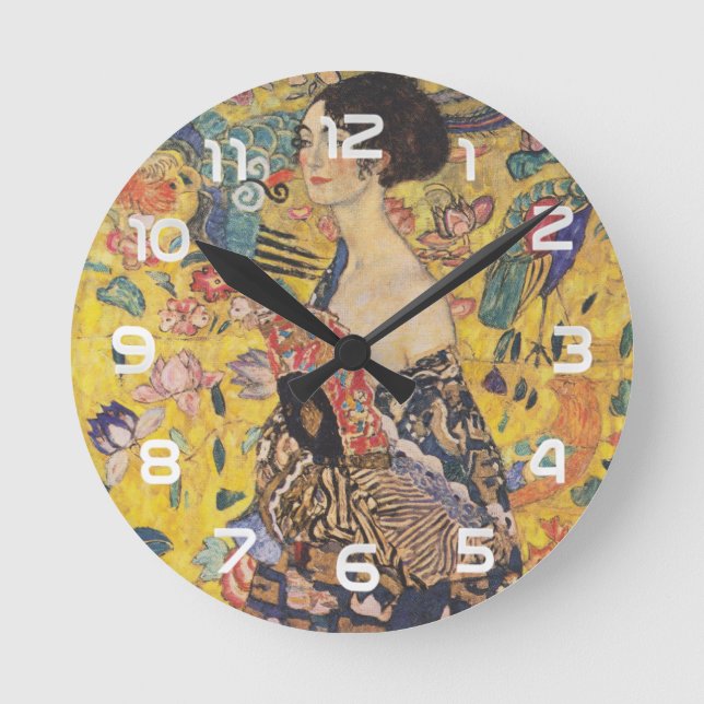 Horloge Ronde Gustav Klimt-Lady avec ventilateur | (Recto)