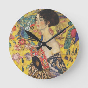 Horloge Ronde Gustav Klimt Lady With Fan Art Nouveau Painting