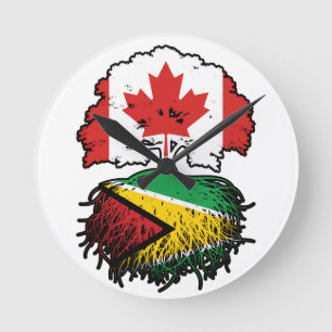 Horloge Ronde Guyana Guyane Drapeau canadien des racines d'arbre