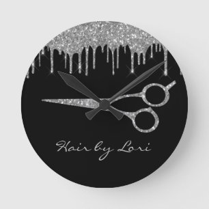 Horloge Ronde Hair Stylist Drips Glitter Look Scissors