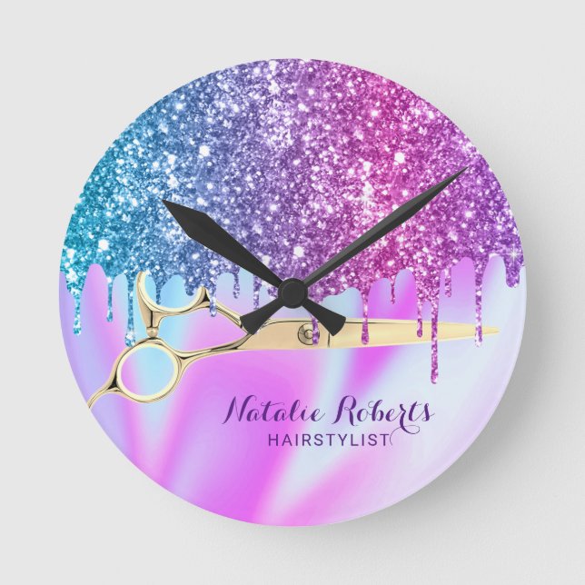 Horloge Ronde Hair Stylist Unicorn Glitter Drips Salon (Recto)