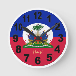 Horloge Ronde Haitian Flag & Haiti Clock, Large Numbers / emblèm