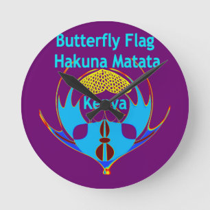 Horloge Ronde  "Hakuna Matata Kenya" Papillon Impression d'art/G