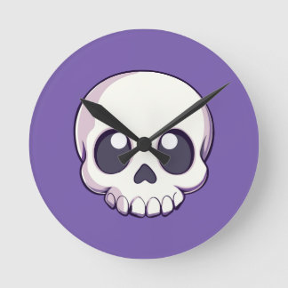 Horloge Ronde Halloween au crâne de caricature mignon