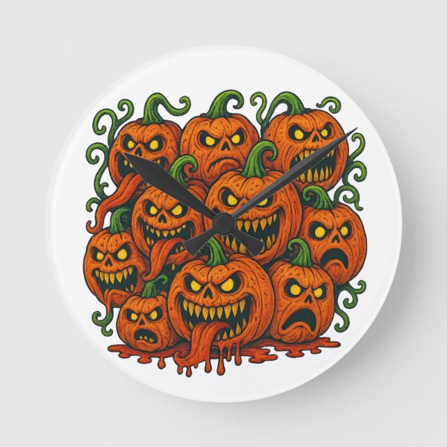 Horloge Ronde Halloween Citrouille maléfique (Recto)