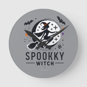 Horloge Ronde Halloween Conception de sorcière Éffrayante - Vol
