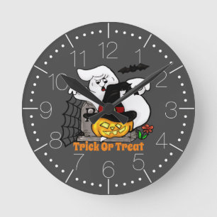 Horloge Ronde Halloween fantôme et citrouille
