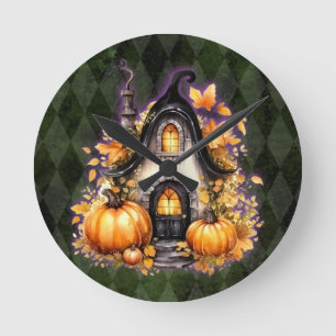Horloge Ronde Halloween Gothique Automne Fée Cottage Vert Jacqua