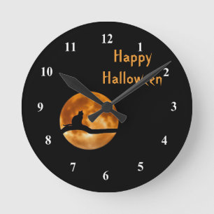 Horloge Ronde Halloween graphique en silhouette de Pleine lune d