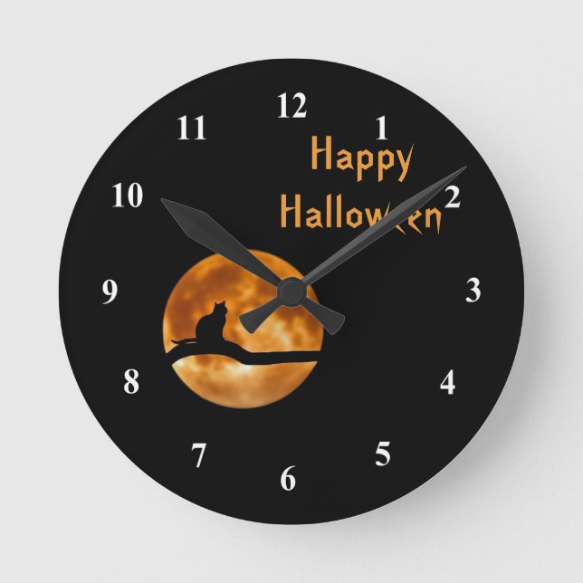 Horloge Ronde Halloween graphique en silhouette de Pleine lune d (Recto)