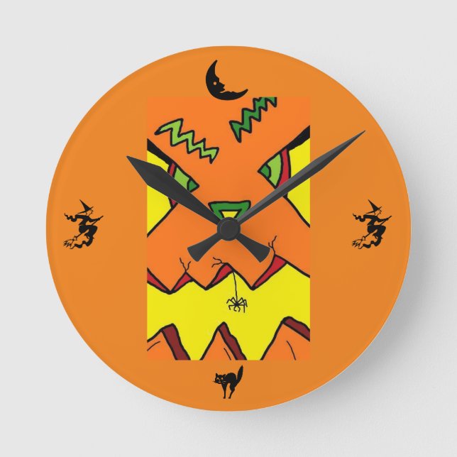 Horloge Ronde Halloween Jack O-Lantern et Spider Clock (Recto)