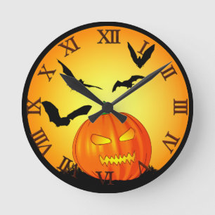 Horloge Ronde Halloween Lune Jack-O-Lantern